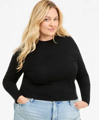 On 34th Plus Size Meet & Greet Long-sleeve Top, Macy's Exclusive In Deep Black