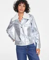 On 34th Women's Solid Metallic Faux-leather Jacket With Removable Faux-sherpa Collar, Exclusively At Macy's In Silver Metal