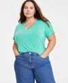 On 34th Trendy Plus Size Modal V-neck T-shirt, Created For Macy's In Catalina Green
