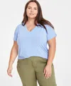 On 34th Trendy Plus Size Modal V-neck T-shirt, Created For Macy's In Gentle Blue