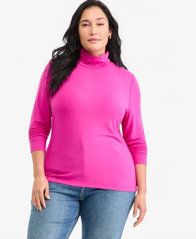 On 34th Plus Size Modal-blend Mockneck Long-sleeve Top, Macy's Exclusive In Pink