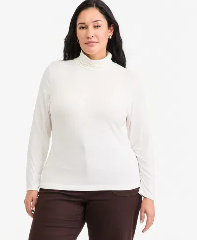 On 34th Plus Size Modal-blend Mockneck Long-sleeve Top, Macy's Exclusive In White