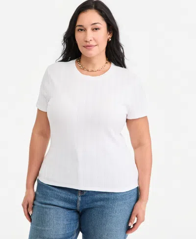 On 34th Plus Size Pointelle T-shirt, Macy's Exclusive In Bright White