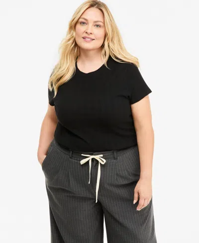 On 34th Plus Size Pointelle T-shirt, Macy's Exclusive In Deep Black
