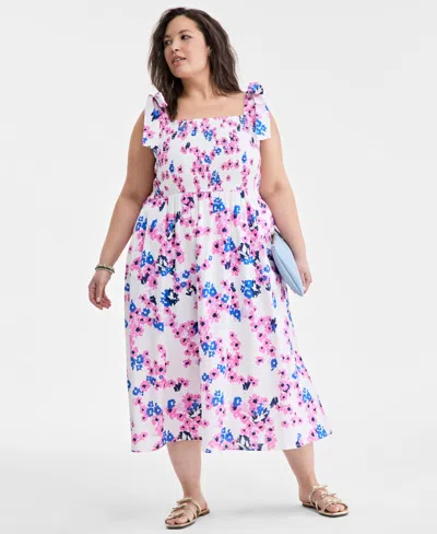On 34th Women's Mommy & Me Cotton Bouquet-print Tie-strap Smocked Midi Dress, Exclusively At Macy's In Washed Whi