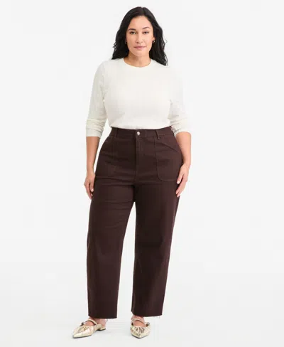 On 34th Plus Size Raw-hem Straight-leg Pants, Macy's Exclusive In Ganache
