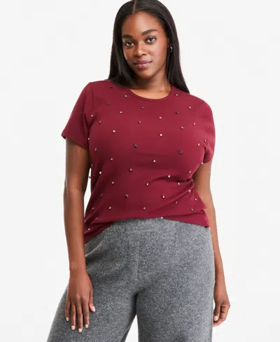 On 34th Plus Size Rhinestone-embellished Ribbed T-shirt, Macy's Exclusive In Animal Print