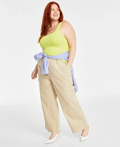 On 34th Trendy Plus Size Ribbed Square-neck Tank, Created For Macy's In Lemon Lime