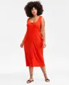 On 34th Plus Size Scoop-neck Button-down Midi Dress, Exclusively At Macy's