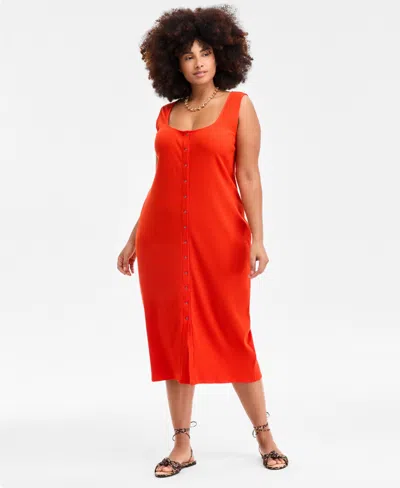 On 34th Plus Size Scoop-neck Button-down Midi Dress, Exclusively At Macy's