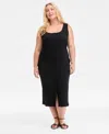 On 34th Plus Size Scoop-neck Button-down Midi Dress, Exclusively At Macy's