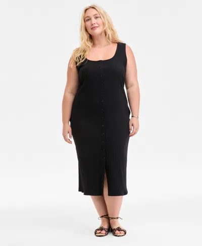 On 34th Plus Size Scoop-neck Button-down Midi Dress, Exclusively At Macy's