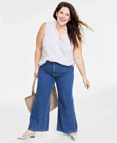 On 34th Trendy Plus Size Sleeveless Split-neck Top, Created For Macy's In Bonbon Combo