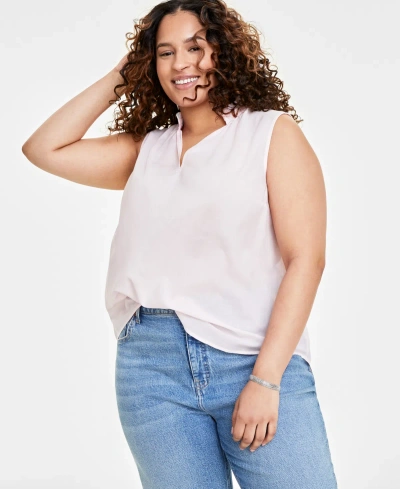 On 34th Trendy Plus Size Sleeveless Split-neck Top, Created For Macy's In Pink Dogwood