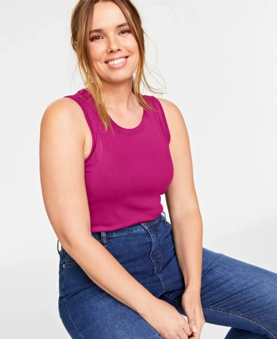 On 34th Trendy Plus Size Solid Ribbed Tank Top, Created For Macy's In Jazzy Pink