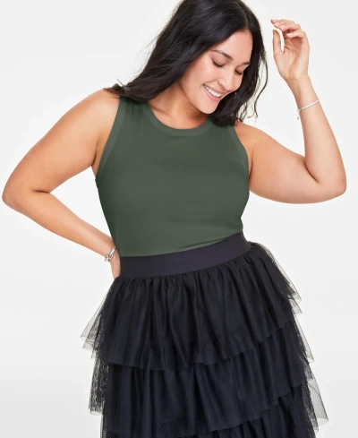 On 34th Trendy Plus Size Solid Ribbed Tank Top, Created For Macy's In Palmetto