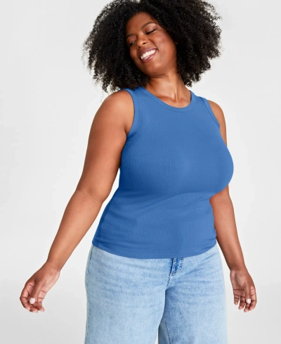 On 34th Trendy Plus Size Solid Ribbed Tank Top, Created For Macy's In Regatta