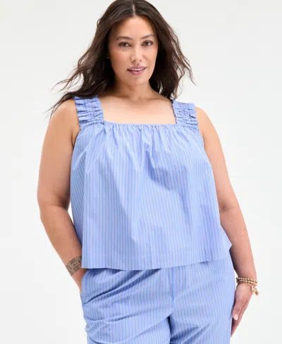 ON 34TH PLUS SIZE STRIPED SQUARE-NECK SLEEVELESS TOP, EXCLUSIVELY AT MACY'S