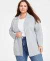 On 34th Plus Size Sweater Blazer, Created For Macy's In Light Grey Heather