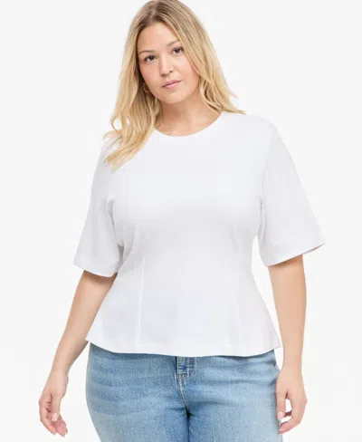 On 34th Plus Size Tie-back Elbow-sleeve Peplum Top, Macy's Exclusive In White