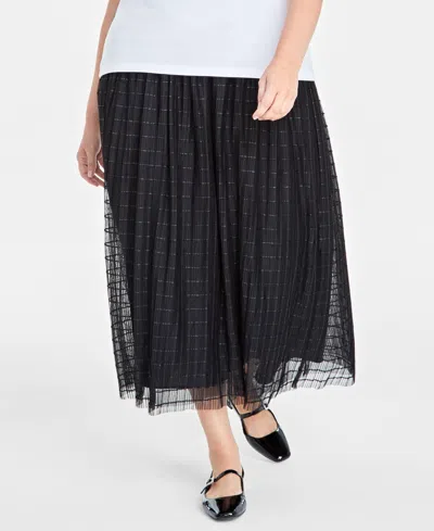 On 34th Plus Size Embellished Tee Tulle A Line Midi Skirt Created For Macys In Deep Black