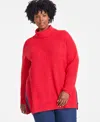 On 34th Plus Size Turtleneck Waffle-knit Tunic Sweater, Created For Macy's In Chili