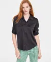 On 34th Women's Button-front Long-sleeve Satin Utility Shirt, Created For Macy's In Deep Black