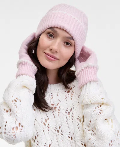 On 34th Ribbed Beanie & Gloves Boxed Set, Macy's Exclusive In Pink