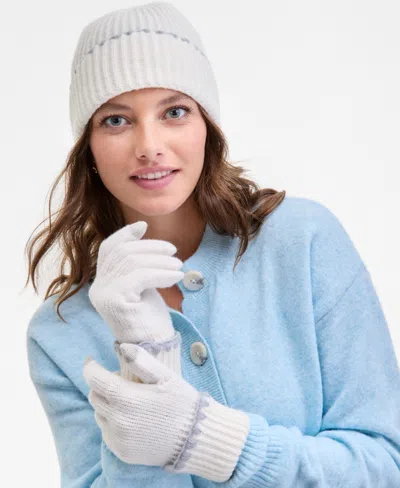 On 34th Ribbed Beanie & Gloves Boxed Set, Macy's Exclusive In White