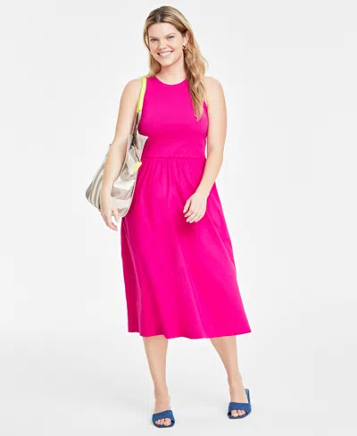 On 34th Round-neck Ribbed-bodice Midi Dress, Created For Macy's In Jazzy Pink