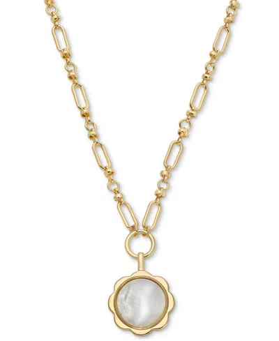 On 34th Scalloped Frame Mother-of-pearl Pendant Necklace, 36" + 2" Extender, Created For Macy's In Gold