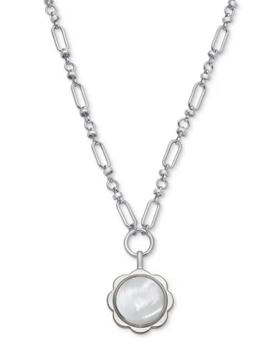 On 34th Scalloped Frame Mother-of-pearl Pendant Necklace, 36" + 2" Extender, Created For Macy's In Silver