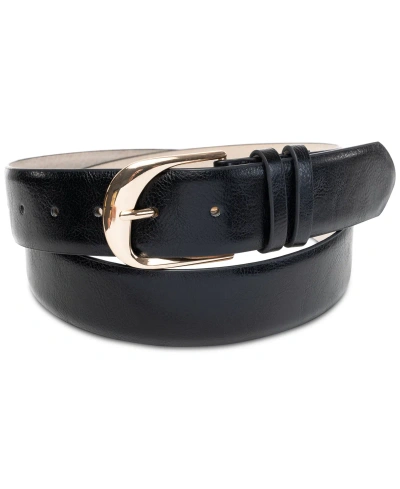 On 34th Sculpted Buckle Panel Belt, Created For Macy's In Black