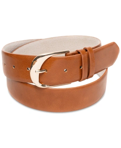 On 34th Sculpted Buckle Panel Belt, Created For Macy's In Cognac