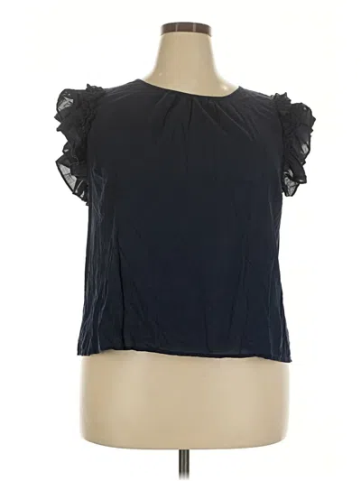 Pre-owned On 34th Short Sleeve Top Black Ruffles Neckline Tops