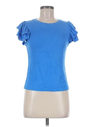 Pre-owned On 34th Short Sleeve Top Blue Ruffles Neckline Tops