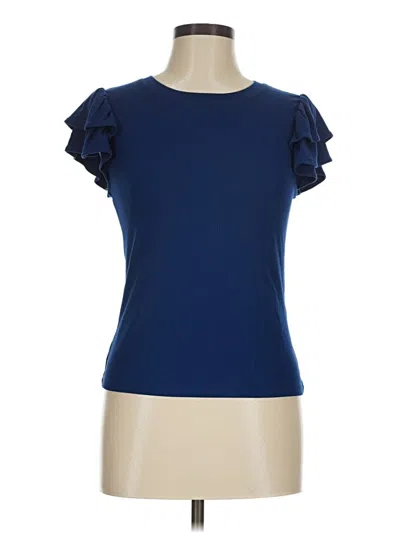 Pre-owned On 34th Short Sleeve Top Blue Ruffles Neckline Tops