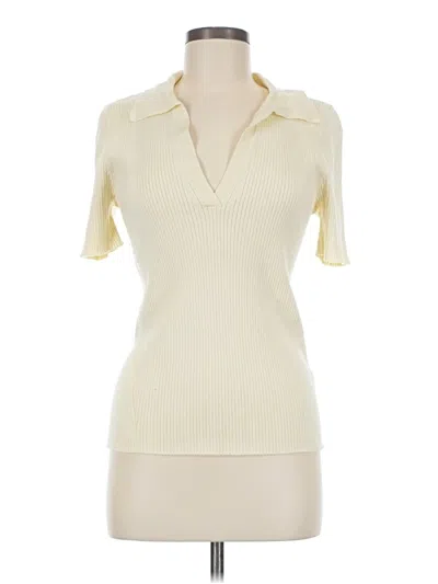 Pre-owned On 34th Short Sleeve Top Ivory Open Neckline Tops In White