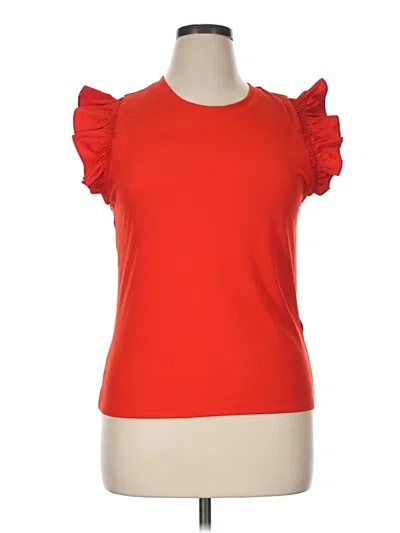 Pre-owned On 34th Short Sleeve Top Orange Ruffles Neckline Tops