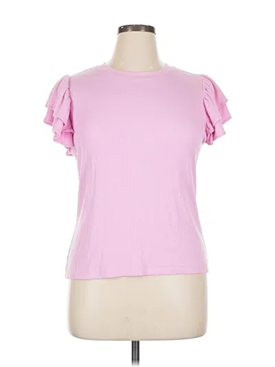 Pre-owned On 34th Short Sleeve Top Pink Ruffles Neckline Tops