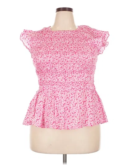 Pre-owned On 34th Short Sleeve Top Pink Ruffles Neckline Tops