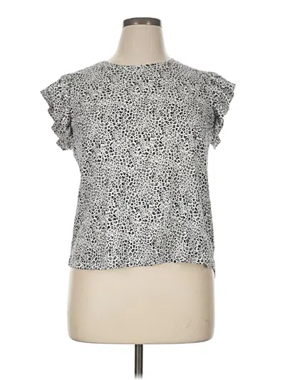 Pre-owned On 34th Short Sleeve Top Silver Ruffles Neckline Tops