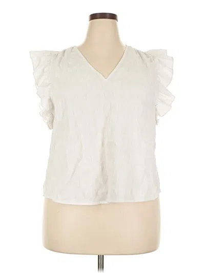 Pre-owned On 34th Short Sleeve Top White Ruffles Neckline Tops