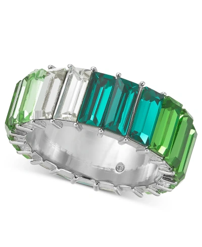 On 34th Silver-tone Baguette Crystal Eternity Ring, Created For Macy's In Green