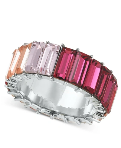 On 34th Silver-tone Baguette Crystal Eternity Ring, Created For Macy's In Pink