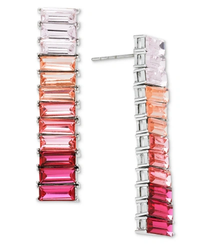 On 34th Silver-tone Baguette Crystal Linear Drop Earrings, Created For Macy's In Pink