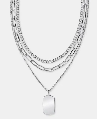 On 34th Silver-tone Layered Dog Tag Pendant Necklace, 16" + 2" Extender, Macy's Exclusive