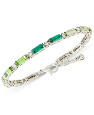 On 34th Silver-tone Round & Tonal Baguette Crystal Flex Tennis Bracelet, Created For Macy's In Green