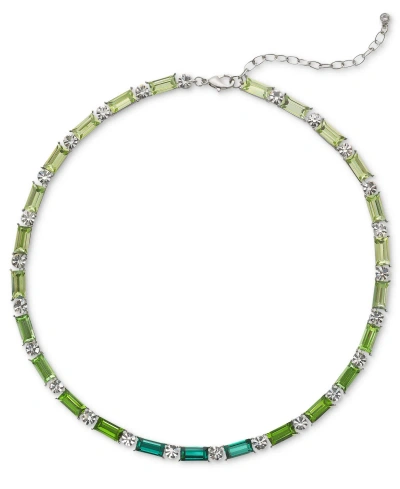On 34th Silver-tone Round & Tonal Baguette Crystal Tennis Necklace, 16" + 3" Extender, Created For Macy's In Green