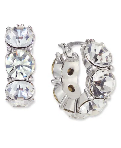 On 34th Silver-tone Small Crystal Hoop Earrings, 0.75", Created For Macy's